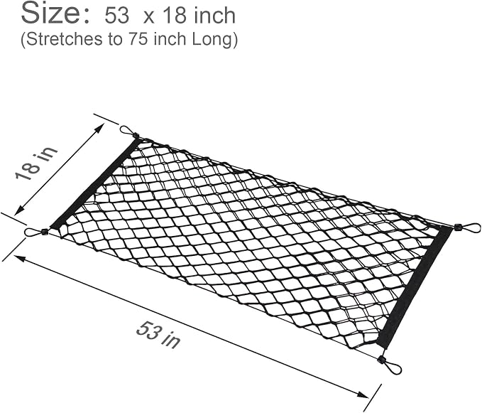 BAILALIBO Cargo Net Stretchable, Adjustable Trunk Net for SUV, Pickup and Trucks, Small Automotive Elastic Storage With Hook, Car Organizer (53x18 Inch)