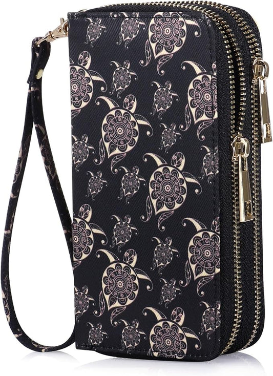 Cellphone Wallet for Women Dual Zipper Long Purse with Removable Wristlet