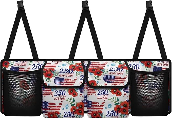 250 Years Trunk Storage Organizer Backseat Hanging Storage Bag with 4 Pockets & 3 Adjustable Straps Adjustable & Waterproof Car Interior Accessories for Most Cars