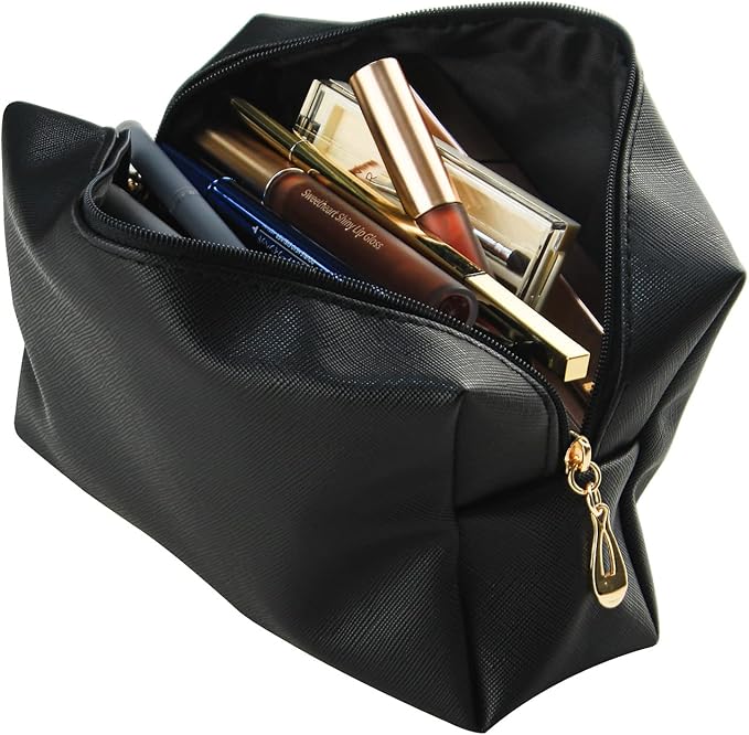Small Makeup Bag Portable Cosmetic Bag for Women Makeup Pouch Waterproof Toiletry Bag for Travel (Black, Normal)