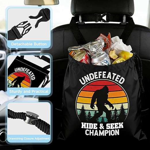 Bigfoot Pattern Car Trash Bag - Waterproof Car Trash Bag Hanging Leakproof Car Garbage Bag - Washable Reusable Trash Bag For Car Interior Hanging Organizer Storage Vehicle Travelling Camping