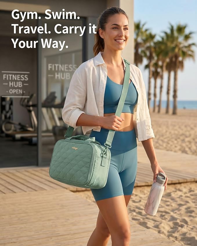 Lightweight Structured Travel Toiletry Bag for Women - Wide-Open Puffer Mini Duffel with Removable Divider, Waterproof Lining, Water-Resistant Exterior, Fits Full-Size Bottles & Shower Essentials