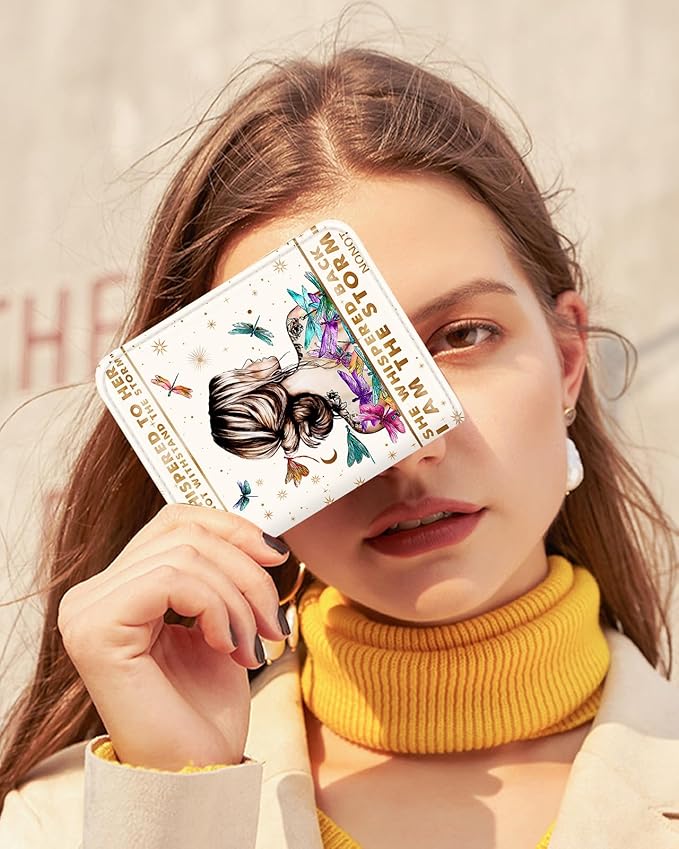 Bistup Credit Card Holder Wallet for Women Cute Leather Ladies Teen Girls Female Cardholder Wallets Accordion Purse Small Medium Aesthetic Print Modern Design Rfid Zipper Around