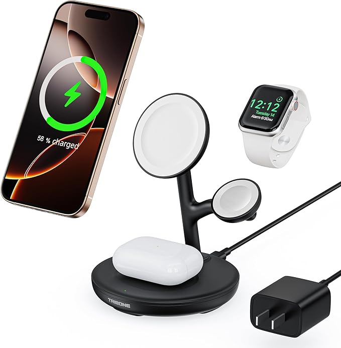 3 in 1 Magnetic Wireless Charger Stand for Apple Devices, TRIBONE Fast Charging Station for iPhone 17/16/15/14/13/12 Series, Apple Watch, Airpods (Panda Color)