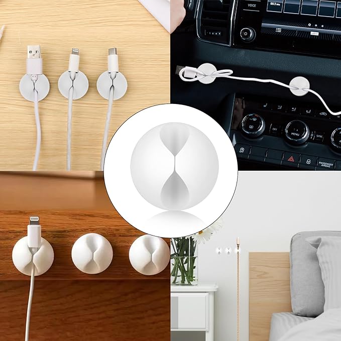 cobee 9 Pcs Adhesive Cable Clips, Charger Cord Holder for Nightstand, Cable Management Wire Cord Organizer for Desk, Nightstand, Phone Charger, Computer, Home, Office, Car(White)