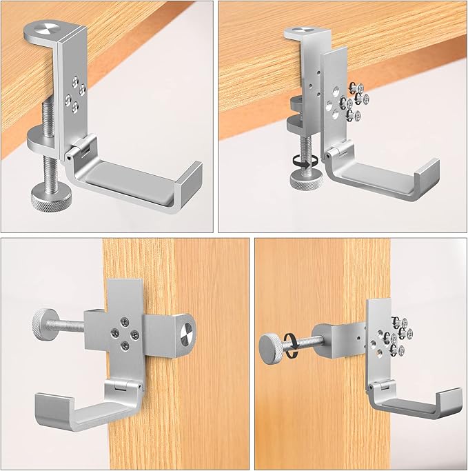 Foldable Headphone Stand Hanger Holder, Universal Headphone Clamp Hook, Under Desk, Save Space, Aluminum, Platinum Silver