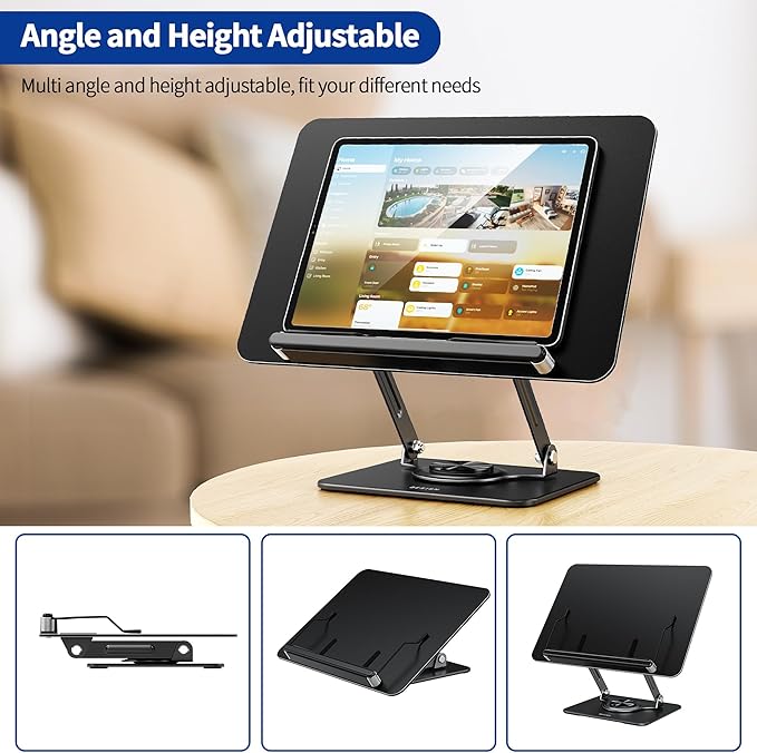 BESIGN BS02 Book Stand for Reading, Adjustable Book Holder, Ergonomic Laptop Stand, Cookbook Stand, Recipe Book Holder with Elastic Page Clips for Music Scores, Recipe, Tablet