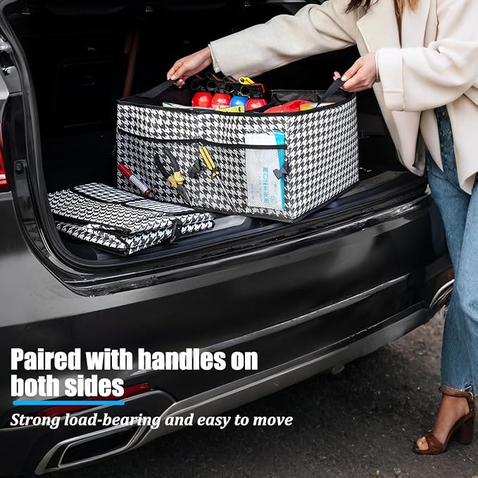 Car Trunk Organizer, Collapsible Waterproof Automotive Storage Cargo Organizer, Multi Compartment Portable Vehicle Container Box Accessories, Universal for Truck SUV Minivan (Checkerboard)