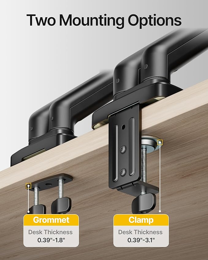 monTEK Laptop Arm Mount for Desk for Max 32” Screen and 18” Notebook, Dual Monitor Stand with Adjustable Laptop Holder, Holds up to 19.8 lbs, Full Motion Arm with Clamp/Grommet Base, 75/100 VESA Mount