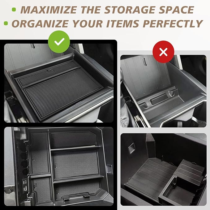 Muslogy Center Console Organizer Compatible with Toyota Tundra 2022-2025 2026 Accessories Middle Insert Box & Lower Center Console Storage Gear Shift Storage Box 2PCS Set(Console Organizer+Lower Tray)