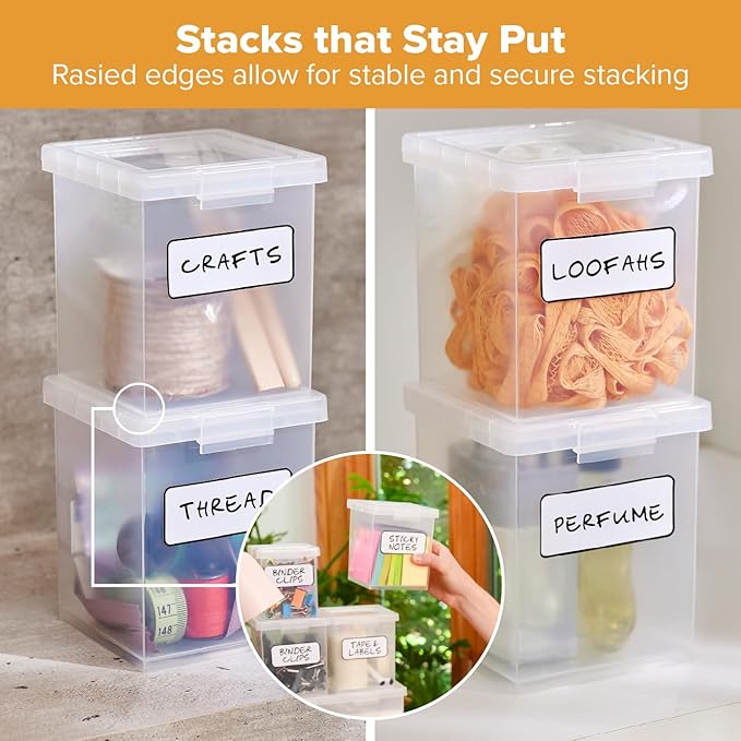 Bostitch Konnect Storage Containers with Lids, Organizer, Clear Plastic Box, Stackable Nesting Bins, Medium, 2 Pack