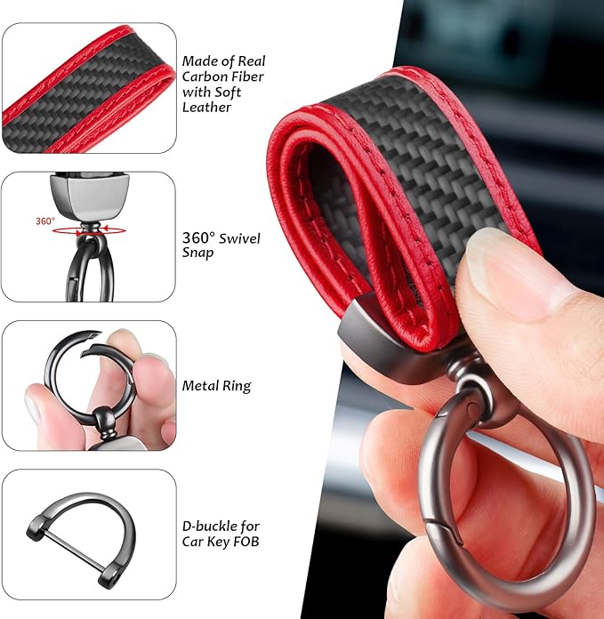 Real Carbon Fiber Car Keychain Minimalist Leather Edges Key Chain Holder Keychains Replacement Keychain Car Key Accessories