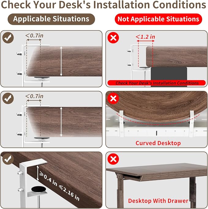 Under Desk Cable Management Tray, Expandable 25.2"–38.6" Heavy Duty Carbon Steel with Clamp, Hidden Cord Organizer for Desk, Home Office & Standing Desk, No Drill Installation, White