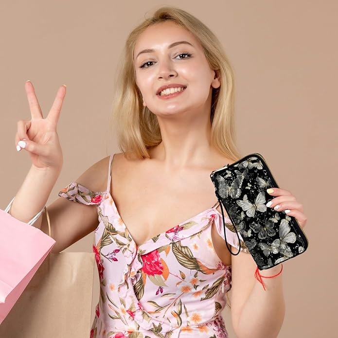 Wristlet Wallet for Women, RFID Blocking Phone Wallet, Large Capacity Zip Around Clutch, Fits iPhone 15 Pro Max, Travel Organizer Purse