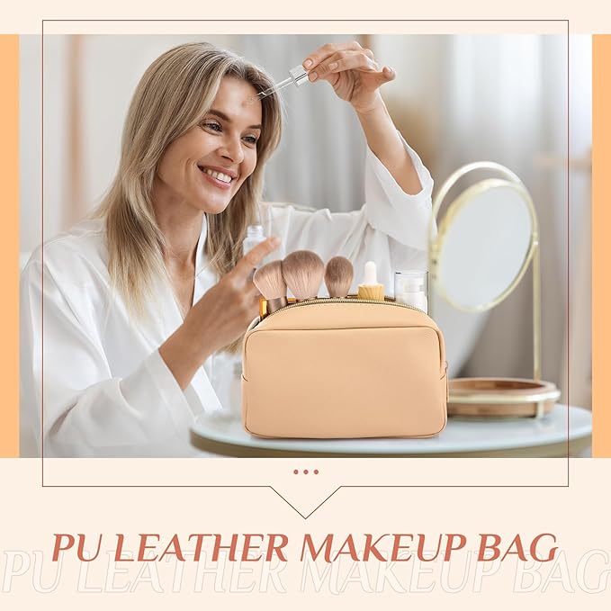 Sweetude 10 Pcs Makeup Bag Bulk for Women Preppy Gift PU Leather Cosmetic Bag Small Skincare Toiletry Pouch Mother Travel Cosmetic Pouch for Bridesmaid Bride Wedding Gift Favors (Vintage Color)