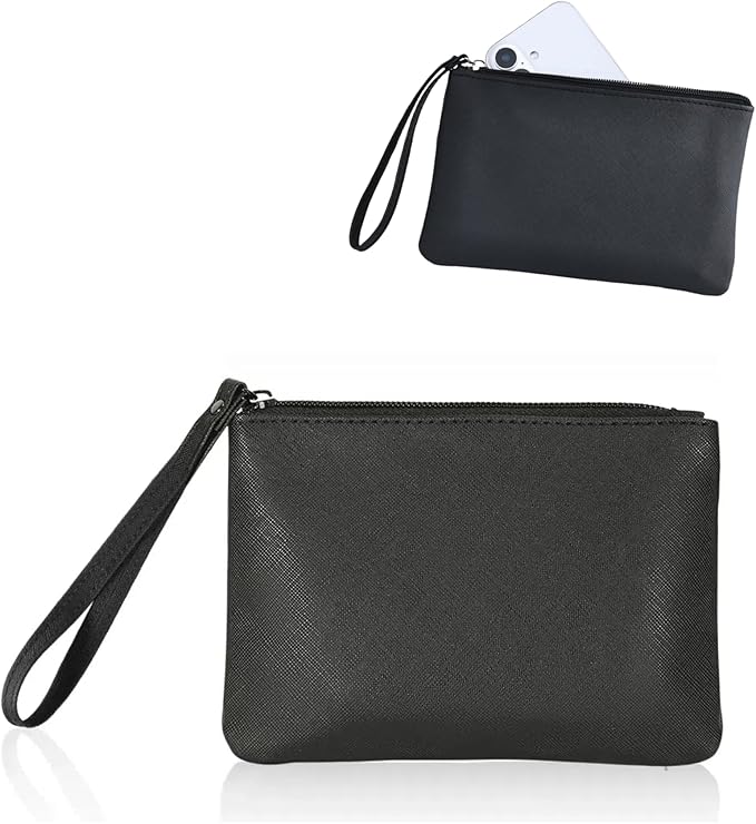 Small Makeup Bag for Purse Mini Cosmetic Pouch Zipper Little Wristlet, Tiny Make Up Organizer Lipstick Feminine Product Car Change Coin Holder for Women Handbags, 8 x 5 Clutch Phone Wallet,1 Black