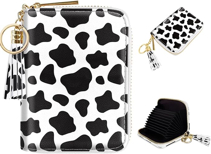 Coco Rossi Leather Credit Card Wallet for Women, RFID Blocking Zipper Cards Holder with Tassel, Cow