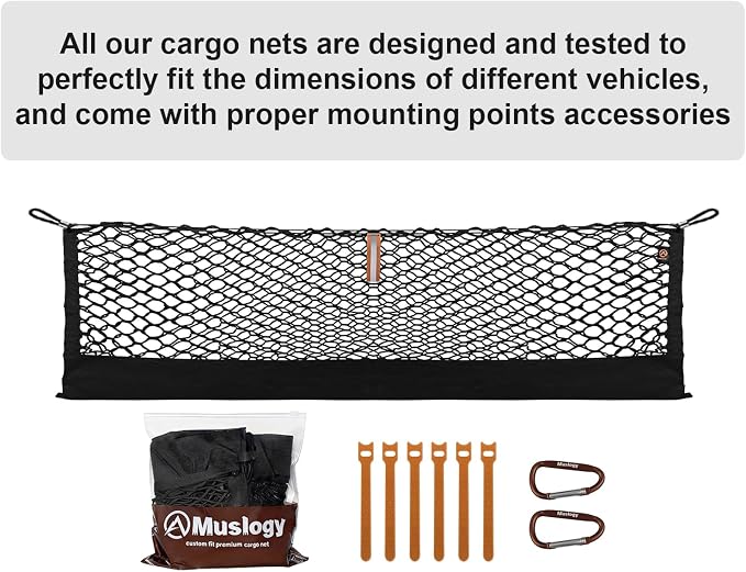 Muslogy Truck Bed Cargo Net Trunk Netting Compatible with Toyota RAV4 2026 Accessories, Pickup Cargo Organizer SUV Sedan Storage Net w/Heavy Duty Carabiners