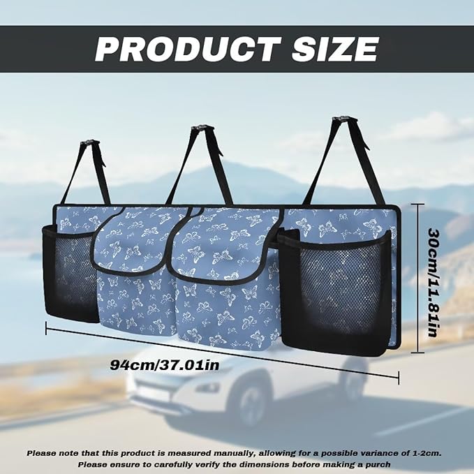 Butterfly Print Car Trunk Organizer with 4 Pockets Foldable Car Backseat Storage Bag Universal Detachable Auto Accessories for SUV Hatchback Crossover Minivan