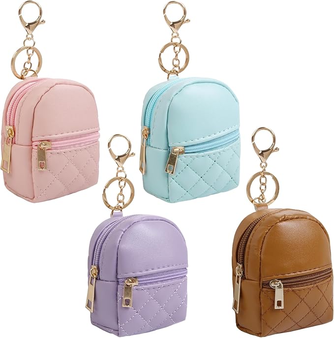 AIBFRID 4Pcs Mini Backpack Keychain,Cute Cosmetic Bag for Women for Grandkids,PU Leather Makeup Bag Key Pocket Lipstick Bag Birthday Gifts for 4 5 6 7 8 9 10 11 12 Year Old Girls
