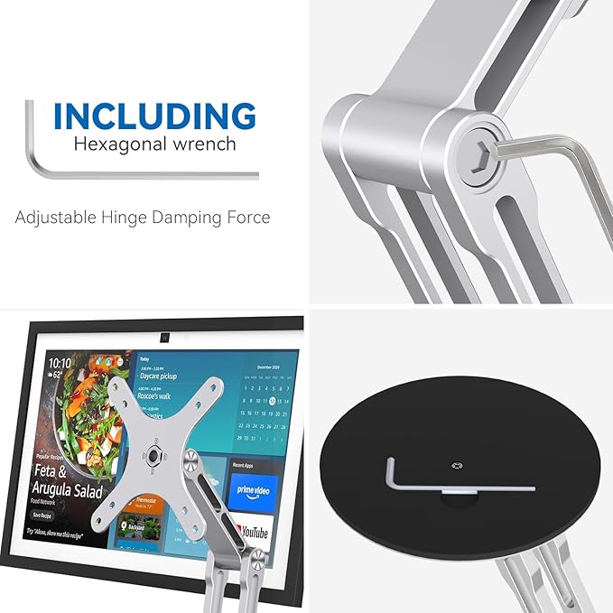 Swivel and Tilt Stand for Echo Show 15 (Gen 1, Gen 2), Portable Monitor Stand, Adjustable Angle and Height with 360° Rotation Bases, Switching Between Landscape and Portrait Screens (Silver)