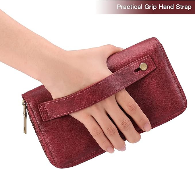 GAEKEAO Wallet for Women Clutch RFID Blocking Wristlet Leather Purse Large Capacity Credit Card Holder with Grip Hand Strap