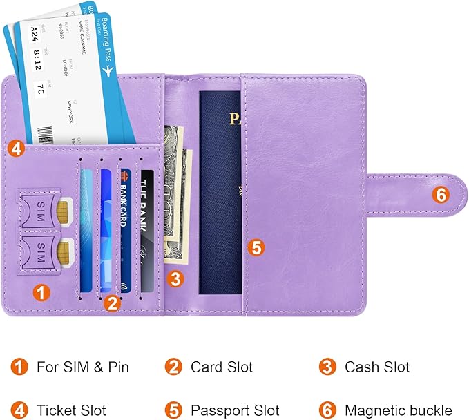 Eoehro Passport Holder for Travel Essentials, Passport Wallet Cover Case for Travel Must Haves Accessories,Passport Book Holders for Women and Men(Light Purple)