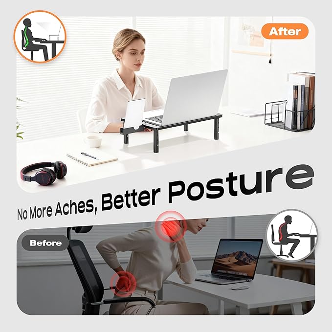 Computer Monitor Stand Riser for Desk, 3 Height Adjustable PC Laptop TV Desktop Monitor Stand Shelf, Metal Printer Table with Phone Holder, Stand Riser for Desk, Office Desk Organizers and Accessories, 1 Pack