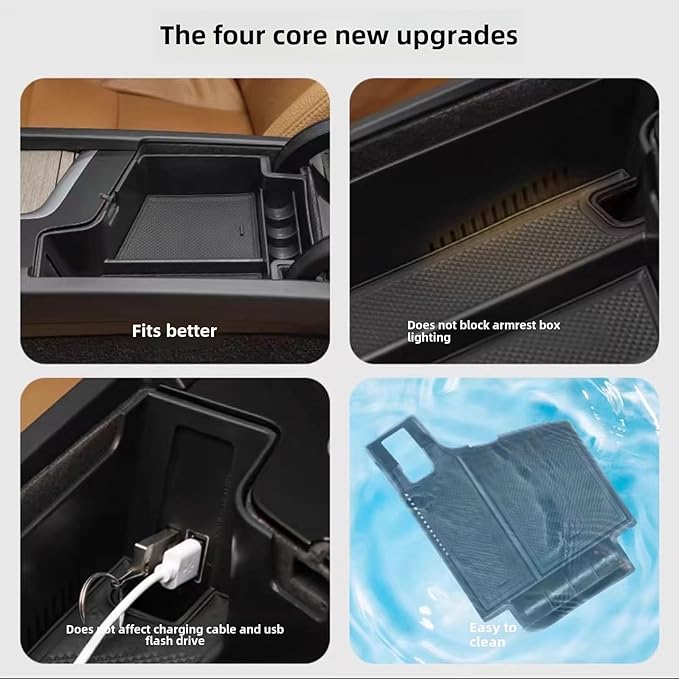 For Volvo Accessories Insert Armrest Tray Center Console Organizer, （2018-2026） xc60 （2015-2026） XC90 S90 S60 V60 V90 Middle Console Organizer Tray, Storage Box