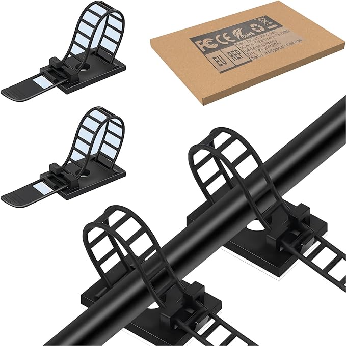 Adjustable Adhesive Cable Management Clips 100Pcs, Large self Adhesive Cable Ties Clips ，Suitable for Cable Management Under desks and on Walls(Black)