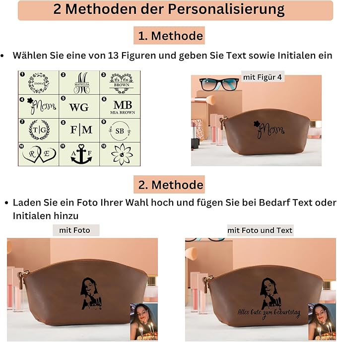 Blade Premium Personalized Genuine Leather Cosmetic Makeup Bag - Wedding Gift for Bridesmaid, Travel Organizer Clutch for Women with Zipper Pouch for Toiletry Essentials (Hazelnut)