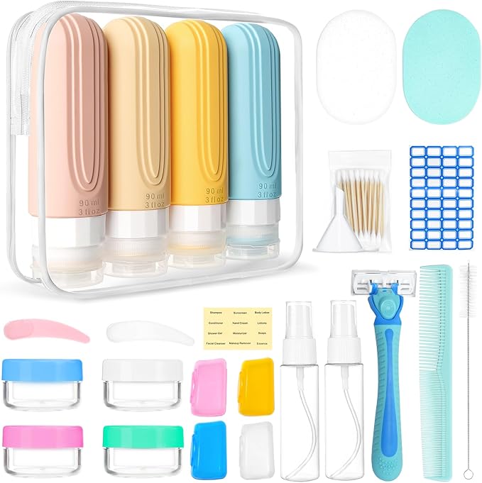 26 Pack Travel Size Toiletries, Tsa Approved Travel Containers for Toiletries, Leak Proof Silicone bottles and Shampoo Conditioner, Essential Toiletry Accessories.