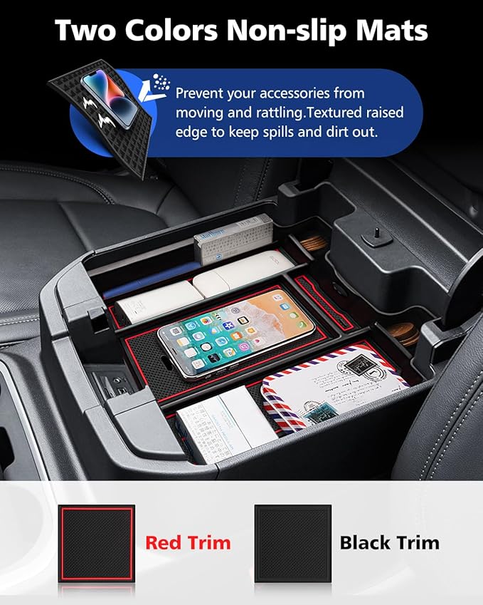 FIILINES Center Console Organizer Tray for Chevrolet Silverado/GMC Sierra 1500 2019-2022 and Silverado/Sierra 2500HD 3500HD 2020-2023 Accessories (Full Console Bucket Seats ONLY)