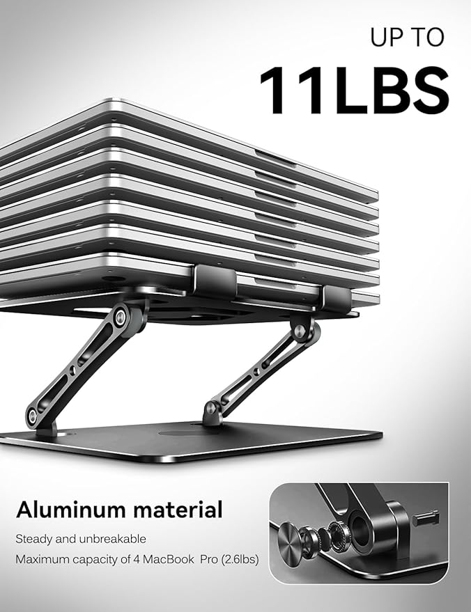 ivoler Adjustable Laptop Stand with 360° Rotating Base, Ergonomic Laptop Stand for Desk, Foldable & Portable Laptop Riser, Suitable for Collaborative Work, Fit MacBook Laptops up to 16 inches[Black]