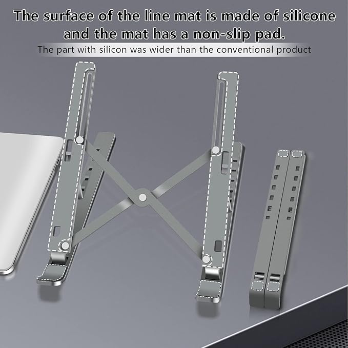 Laptop Stand, Aluminum Full Coverage Non-Slip Rubber Adjustable Ergonomic Portable Laptop Holder, Foldable Computer Stand 6 Angles Anti-Slip Riser Compatible with 4-17 inch