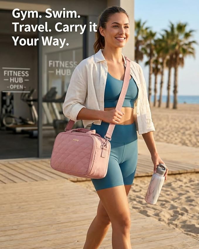 Lightweight Structured Travel Toiletry Bag for Women - Wide-Open Puffer Mini Duffel with Removable Divider, Waterproof Lining, Water-Resistant Exterior, Fits Full-Size Bottles & Shower Essentials