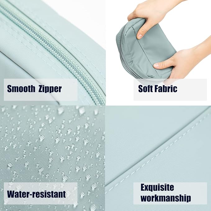 Hekyip Rectangular Beauty Bag, Small Travel Makeup Bag for Purse, Portable Waterproof Cosmetic Pouch for Ladies Women (Rectangular Mint Blue)