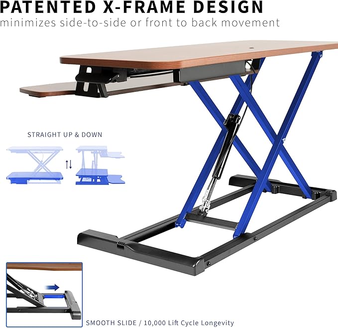 VIVO 32 inch Desk Converter, K Series, Height Adjustable Sit to Stand Riser, Dual Monitor and Laptop Workstation with Wide Keyboard Tray, Dark Walnut Top, Black Frame, DESK-V000KA