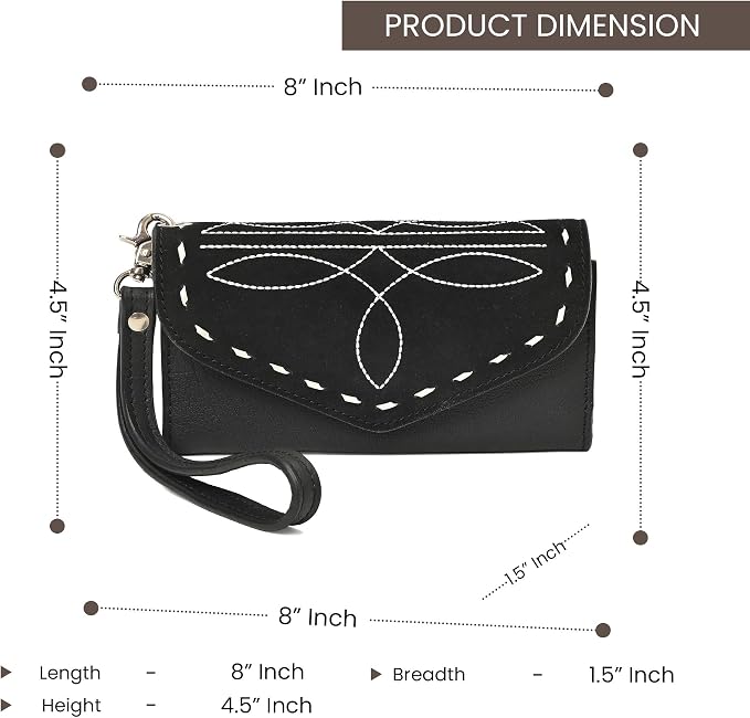 Merbaa Suede Leather Wallet for Women, Genuine Leather Wristlet Clutch with Magnetic Closure, Slim Organizer with Card Slots, Zip Coin Pocket & Compartments, Black