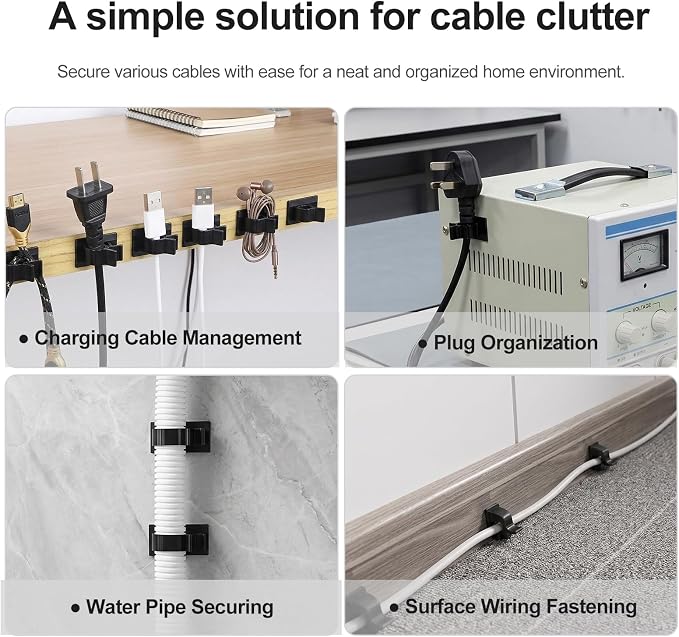 Baomain 50-Pack Adjustable Adhesive Cable Clips,Nylon Wire Management Clamps for 10-12.5mm (0.39-0.49") Diameter Cords,Reusable Stick-on Cord Organizer for Automotive and Home Office - White