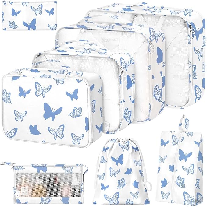 8 Set Packing Cubes for Suitcases,Packing Cube with Shoe, Cosmetics, Clothing, Accessories Bags Packing Cubes for Travel Luggage Organizer Women Men(Butterfly)