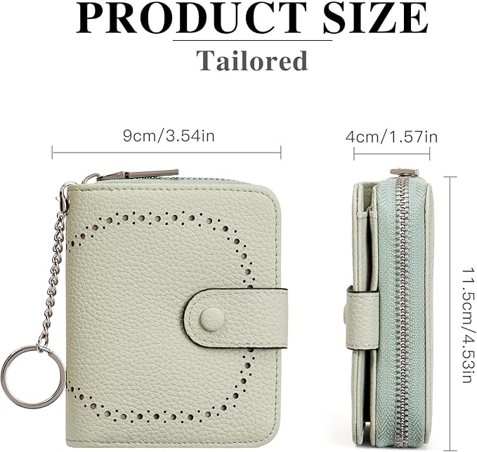 GAEKEAO Women's Leather Wallet RFID Blocking Card Holder with Many Compartments Small Purse with Zipper Key Chain Wallets