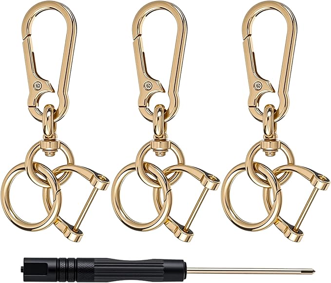 Gold Carabiner Keychain Clip Metal Purse Clip with D-ring and Key Ring for Keychains, Backpacks, Men and Women
