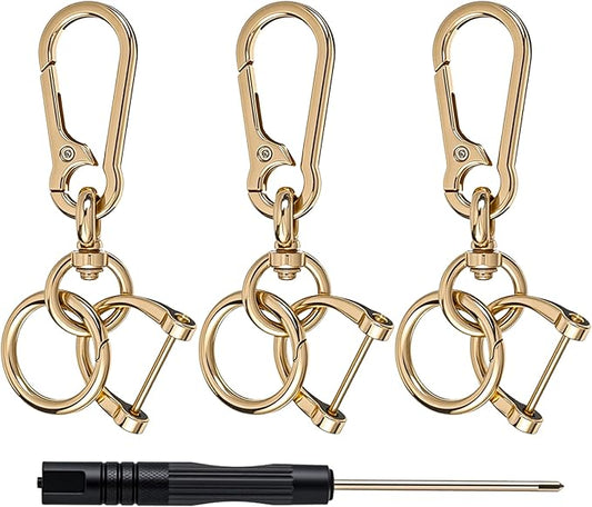 Gold Carabiner Keychain Clip Metal Purse Clip with D-ring and Key Ring for Keychains, Backpacks, Men and Women