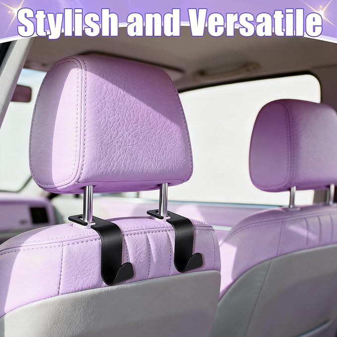 BFXM 6 Pack Car Seat Headrest Hooks, Back Seat Purse Hanger Holder Hook, Universal Storage Organizer for Handbag Grocery Bags Coats, Car Accessories for Women Men (Black)