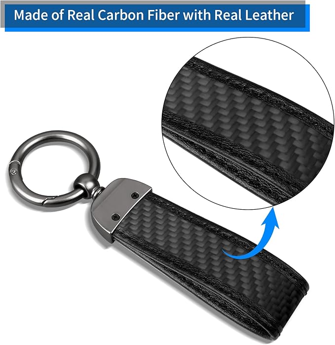 Real Carbon Fiber Car Keychain Minimalist Leather Edges Key Chain Holder Keychains Replacement Keychain Car Key Accessories