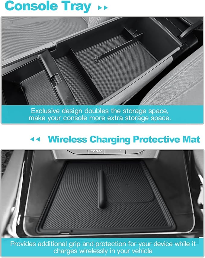 CDEFG 2PCS for 2025 2026 Kia K5 Center Console Organizer for 2025 2026 Kia K5 (GT-Line/EX/GT/LXS) Accessories Middle Console Tray Armrest Storage Box Wireless Charging Protective Console Mat