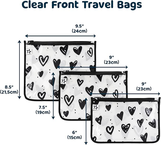 Tiny Twinkle Diaper Bag Organizing Pouches|3 Pack Mess-Proof Clear Front Travel Organizer Bags&TSA Approved Toiletry Bag Set for Baby and Mom Essentials