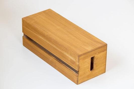 Masuda Paulownia Wood Cable Management Box – Handmade Wooden Cord Organizer for Power Strips, Routers, Chargers – Eco-Friendly Desktop Cable Storage – Made in Japan (Brown, Large)