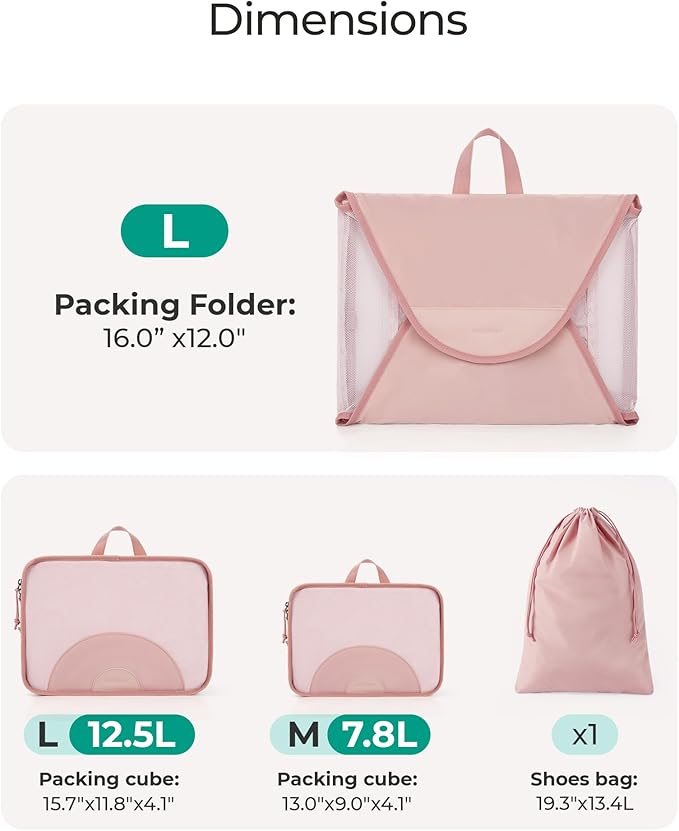 BAGSMART Garment Folder Packing Cubes for Travel, 4 Set Lightweight Travel Cubes for Wrinkle Free, Durable Suitcase Organizers Bag Set for Travel Essentials Sky Blue